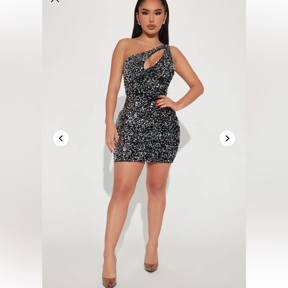 Fashion Nova Glittering Black and Silver Mini Dress